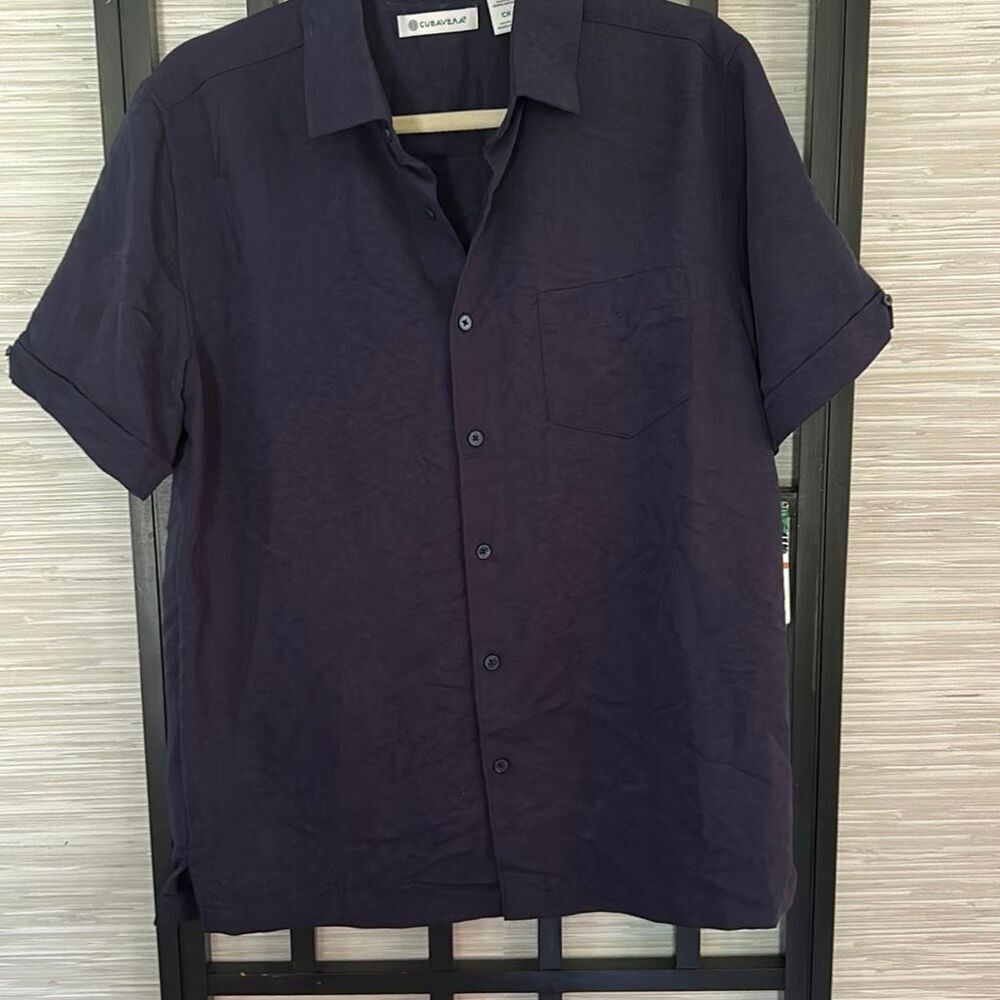 NWT Cubavera navy short sleeve button down shirt s